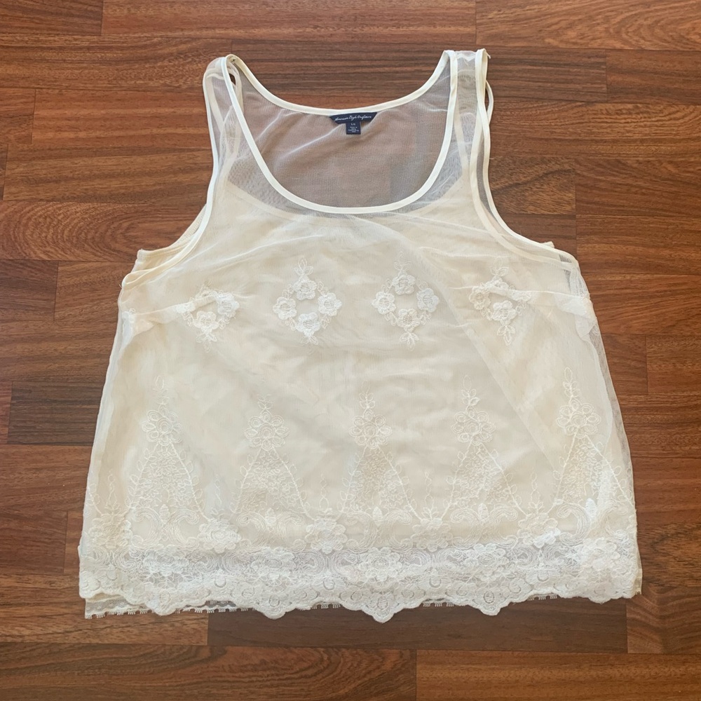 American Eagle Outfitters Sheer Floral Top with Camisole Beige Sz Large Feminine